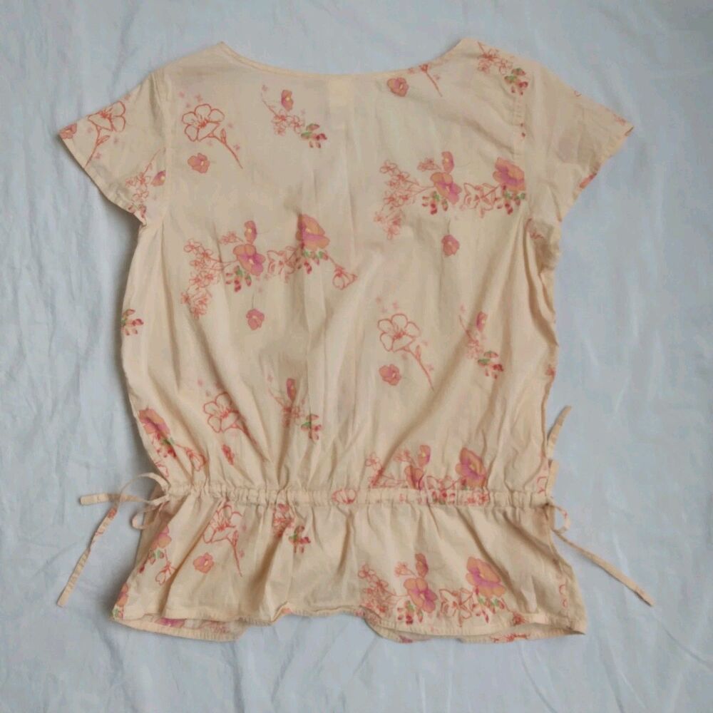 90s Y2K Fashion Bug Blouse Peach Floral Ties On The Sides Fairy Grunge Women's M - Picture 9 of 12